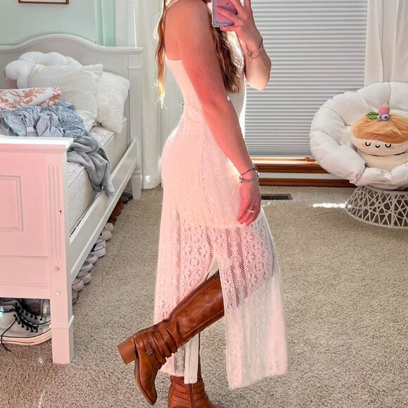 Y2K No Boundaries Black Lace Sheer Maxi Dress With Slits Boho Summer‎ Size M - Picture 3 of 4